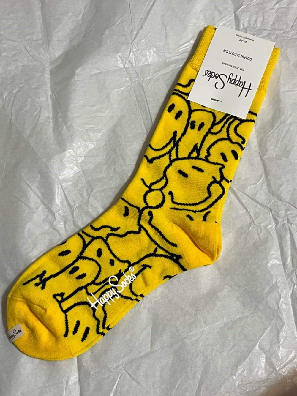 Happy Socks Yellow Smiley Pattern Crew Socks